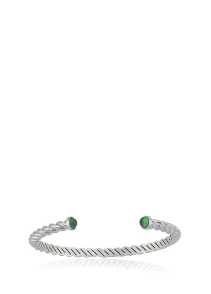 Marcus Sterling Silver Green Agate Twist Silver Men's Bracelet