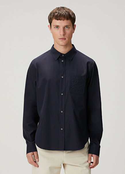 Lacivert Logo Nakışlı Gömlek