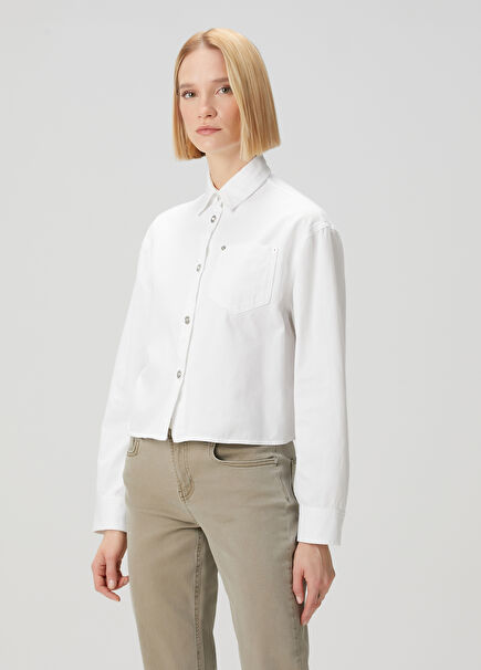 Boxy Fit White Crop Denim Shirt