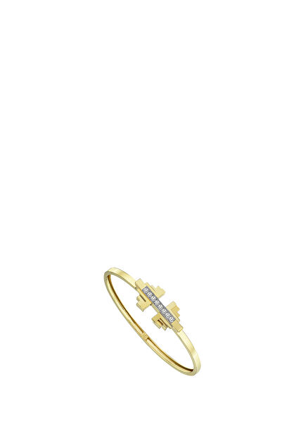 Kelepçe Formlu Pırlantalı Kadın Altın Bilezik