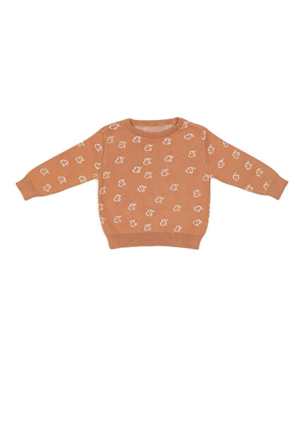 Patterned Organic Cotton Brown Girl's Sweater