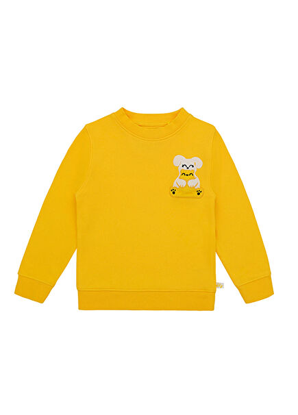 Sarı Bisiklet Yaka Ses Çıkaran Uzun Kollu Unisex Çocuk Sweatshirt
