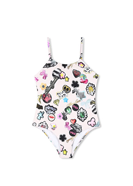 Pink Patterned Girls Swimsuit