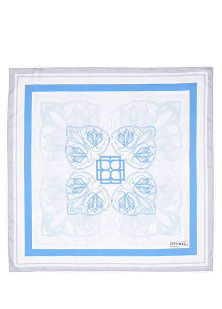 Mavi Beyaz cm Kadın Saten Fular