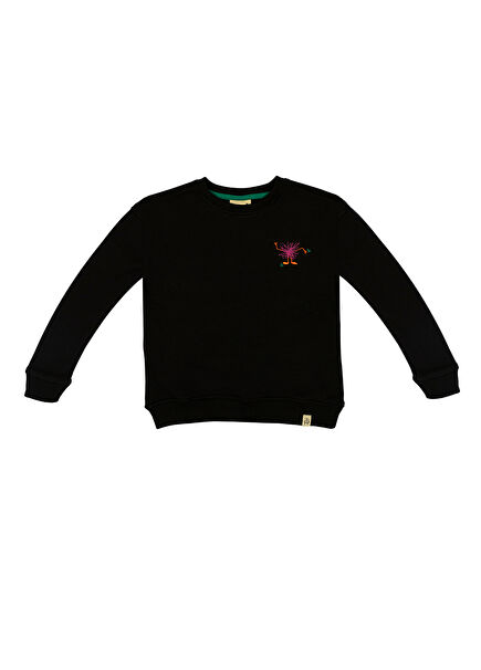 Funny Pink Monster Nakışlı Siyah Uzun Kollu Erkek Çocuk Sweatshirt