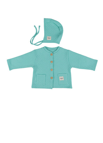 Mint Yeşili Kapitone Düğmeli Unisex Bebek Basic Ceket