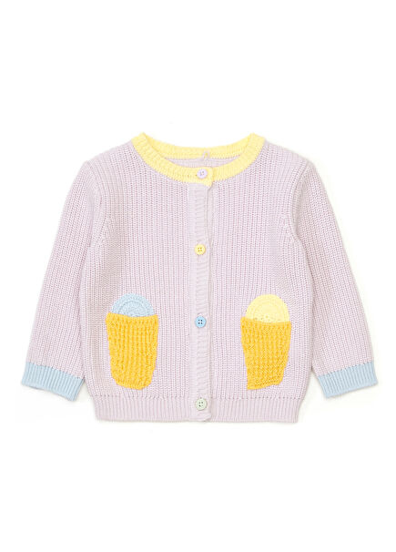 Lilac Ice Cream Embroidered Girls Cardigan
