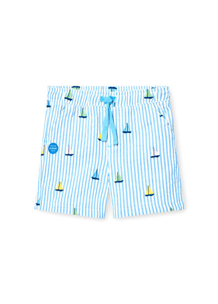 Mavi Tekne Desenli Erkek Çocuk Şort