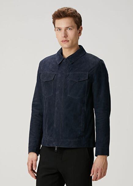 Navy Blue Suede Jacket