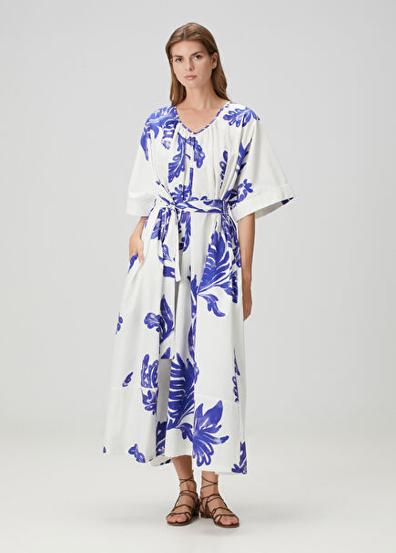 Blue White Floral Maxi Beach Dress