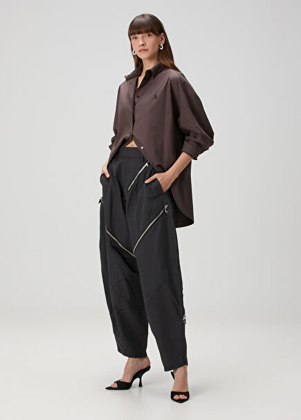 Antrasit Fermuar Detaylı Pantolon