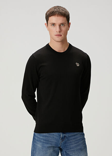 SİYAH Logo Nakışlı Organik Pamuk Kazak