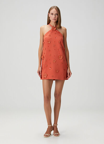 Milaa Turuncu İşlemeli Mini Kokteyl Elbise