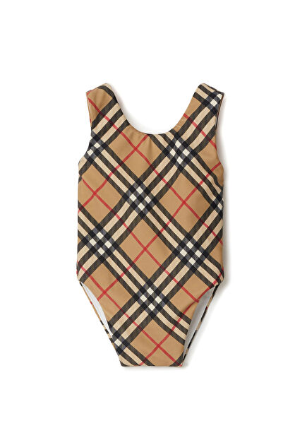 Check Beige Girls' Swimsuit