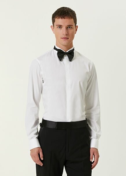 White Mandarin Collar Shirt