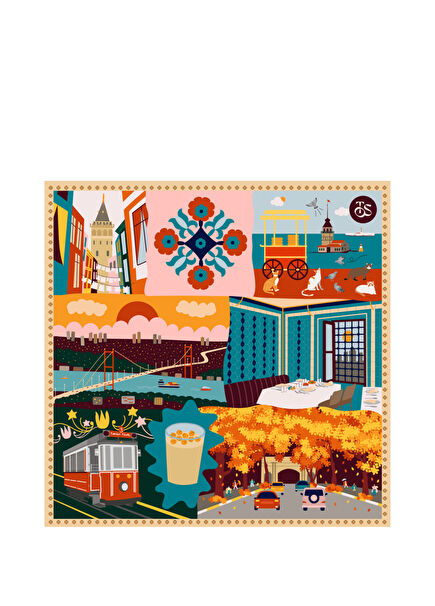 İstanbul Desenli İpek Kadın Şal