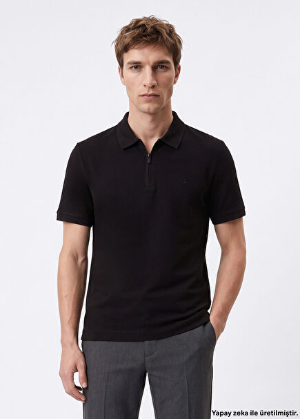 Black Interlock Piqué Polo Shirt