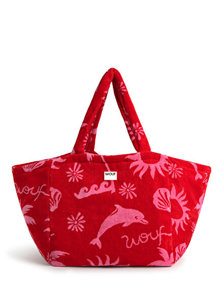 Patterned Red Oversized Women's Tote Shoulder Bag