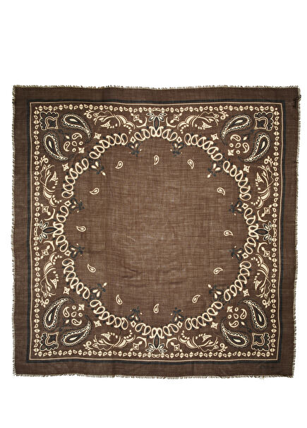 Brown Paisley Patterned Women's Wool Silk Shawl