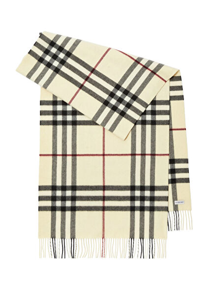 Wide Check Krem Rengi Kaşmir Unisex Atkı