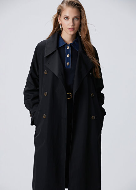 Black Buttoned Trench Coat