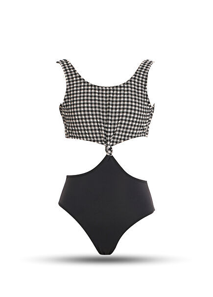 Black Knot Detail Knot Detail Strap Girls Swimsuit