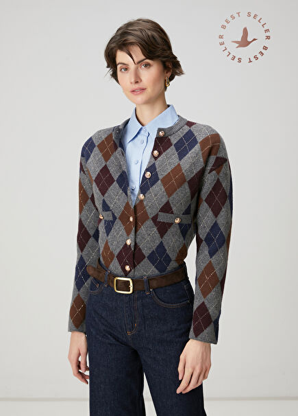 Grey Diamond Patterned Wool Cardigan