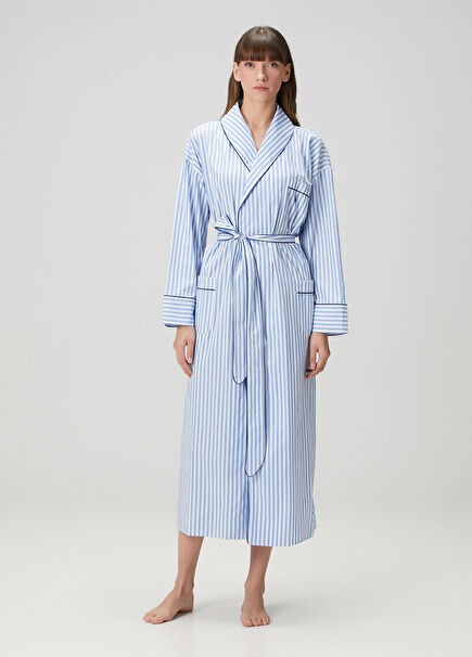 Blue White Striped Dressing Gown