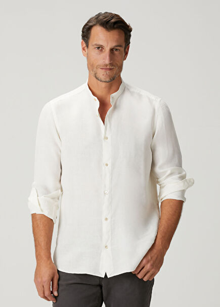 Açık Bej Keten Gömlek