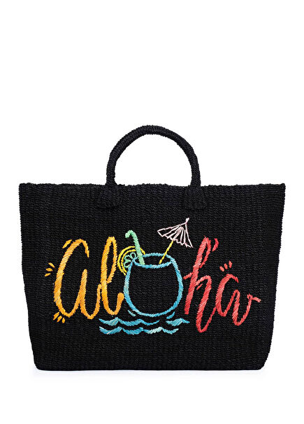Aloha Tote Bag Siyah Abaka Bez Kadın El Çantası