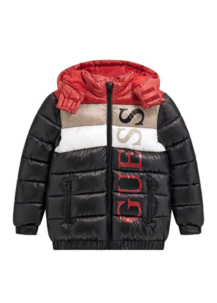 Black Hooded Boy's Puffer Jacket