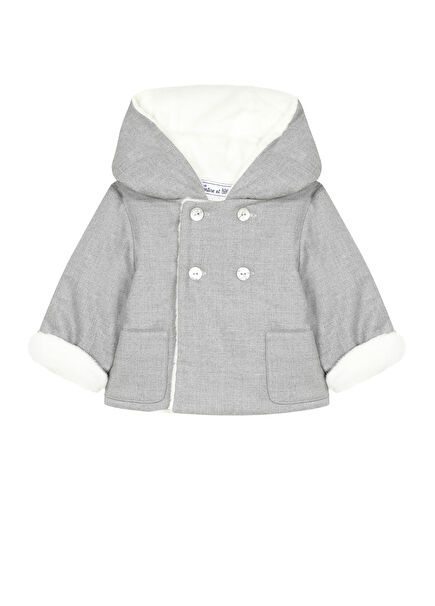 Gri Muflonlu Kapüşonlu Erkek Bebek Mont