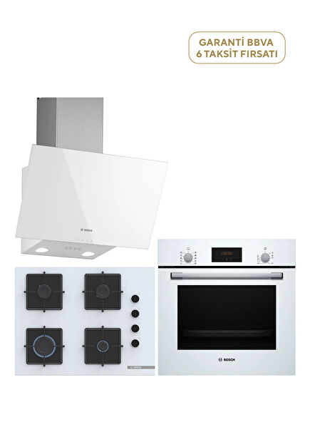 HBF512BW1T Fırın +  POP7C2P30O Ocak + DWK63PJ20T Davlumbaz Beyaz Ankastre Set