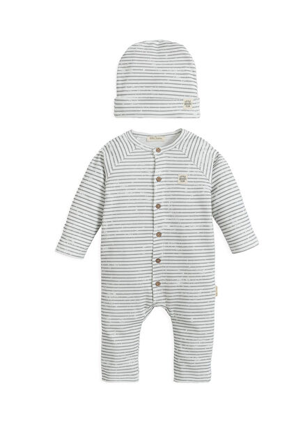 Little Driver Antrasit Çizgili Unisex Bebek Tulum ve Şapka Set