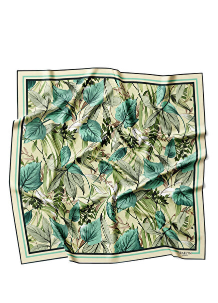 Sage Canopy Bej Turkuaz Twill İpek Kadın Eşarp 