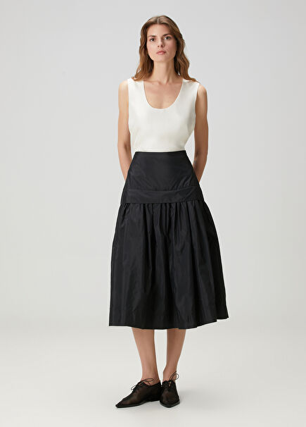Black Midi Taffeta Skirt