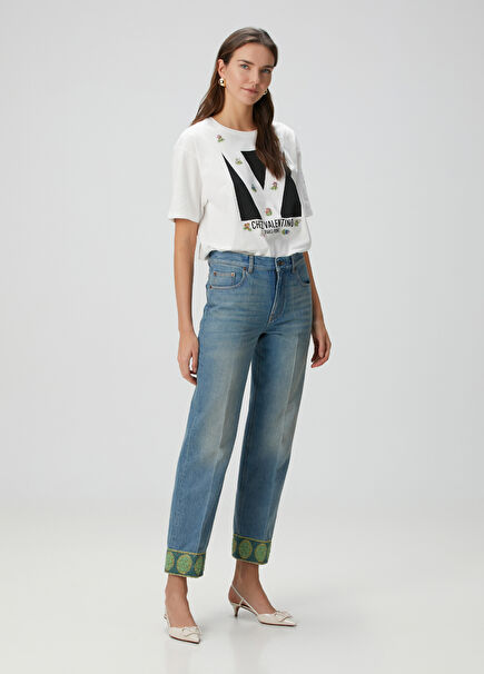 Blue Embroidered Jeans