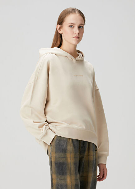 Bej Kapüşonlu Sweatshirt