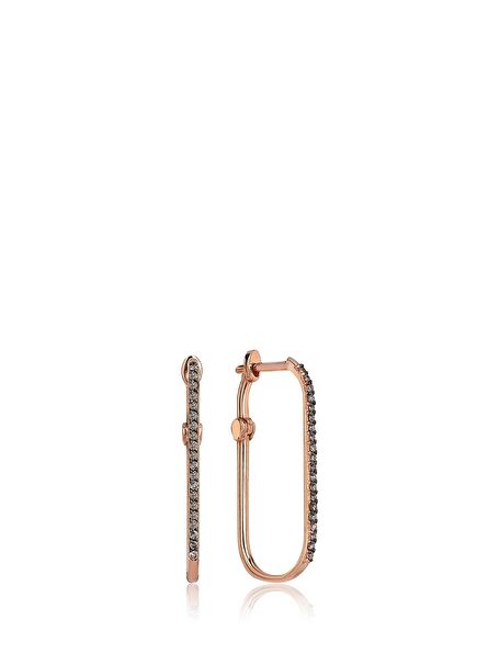 Debut Line Diamond-Studded 14 Carat Rose Gold Women's Gold Earrings