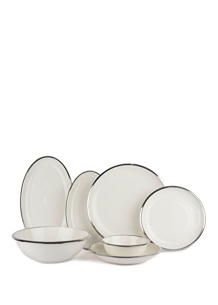 Silver Narrow Beyaz New Bone Porselen 27 Parça 6 Kişilik Yemek Takımı