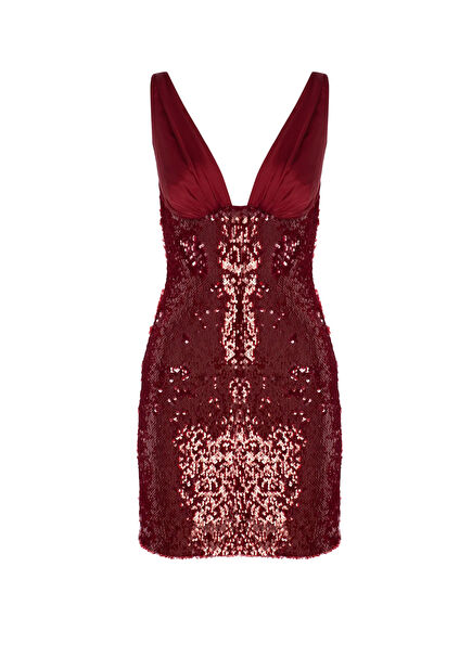 Red Sequined Thick Strappy Women's Mini Dress