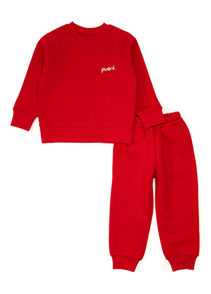 Red 2 Pieces Raised Girls Tracksuit Set