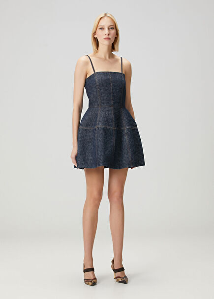 Mavi Logo Motifli Mini Denim Elbise