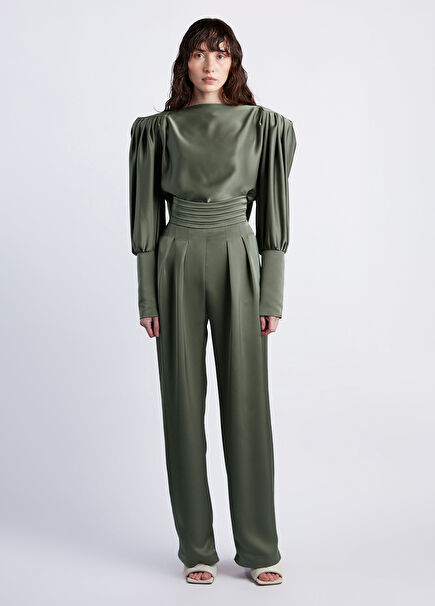 MBÇ Khaki Satin Women's Trousers