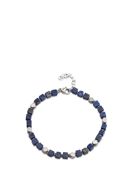 Navy Blue Steel Men's Bracelet with Lapis Stone