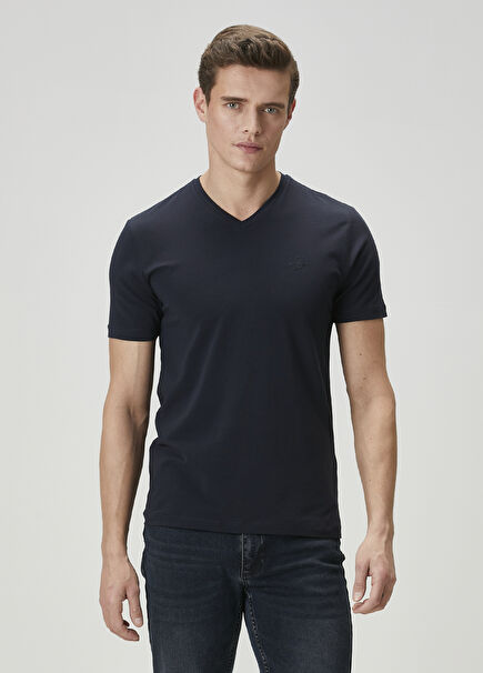 Lacivert V Yaka T-shirt