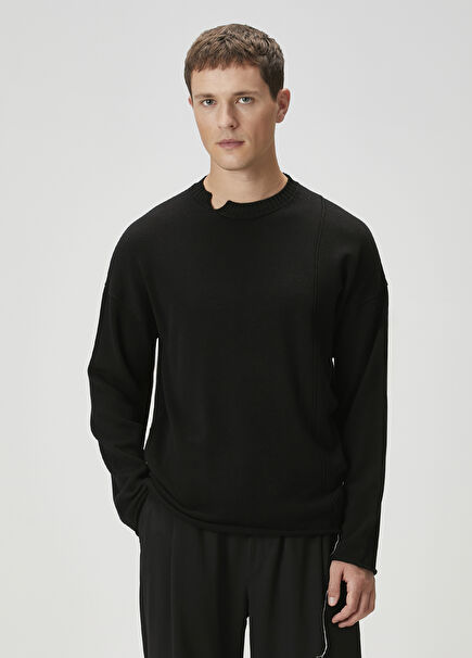 Black Abrasion Detailed Sweater