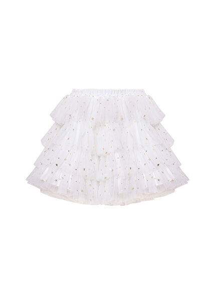 Twirl Kırık Beyaz Altın Varak Baskılı Kız Çocuk Tütü Etek 