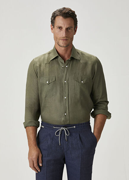 Yeşil Keten Gömlek