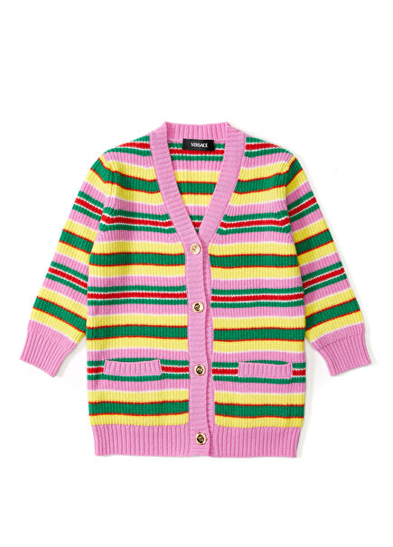 Colorblocked Striped Girls Wool Cardigan